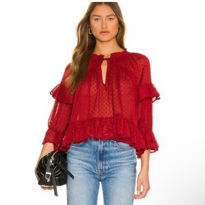 NWT Tularosa Red Clip Dot Ruffled Abby Blouse NEW WITHOUT TAGS Size M